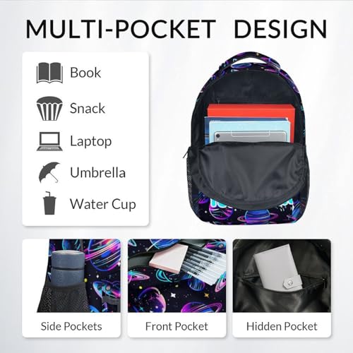 Personalized Boys Backpack Set for School, Planet Backpack for Kids Preschool, 17 Inch Custom Planet School Bookbag with Lunch Box and Pencil Case, Durable, Lightweight Black Backpack4