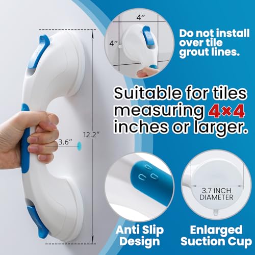 Image of TAILI Grab Bars for Shower,Shower Handles for Elderly Suction,12.2 inch,Blue