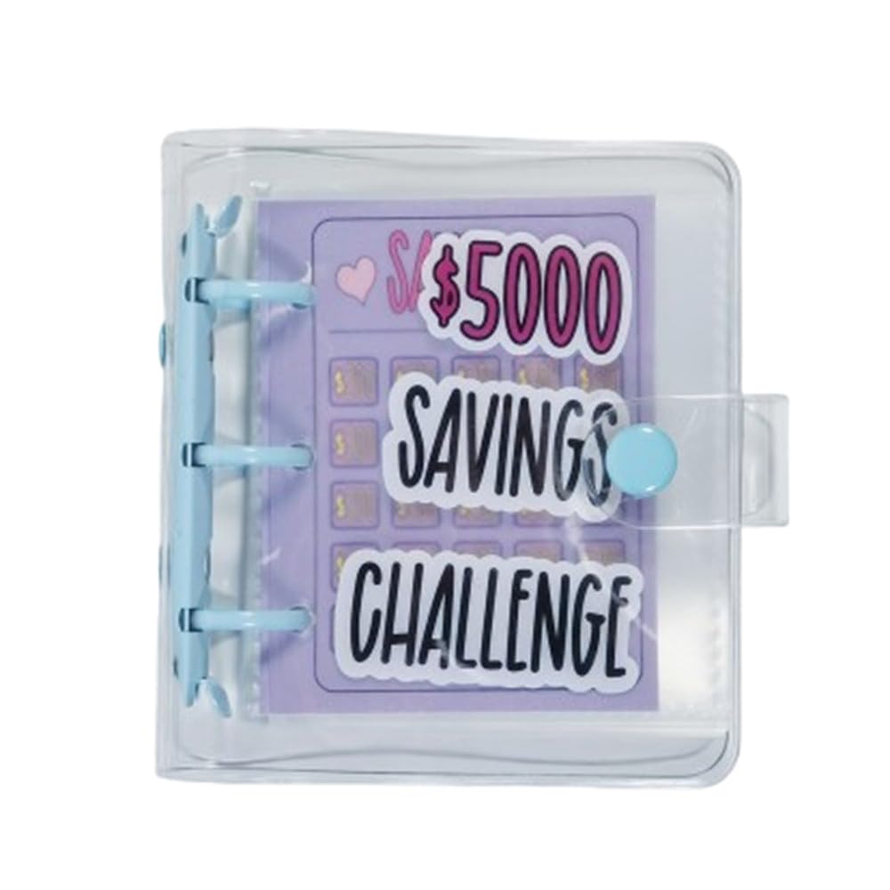 Mini Budget Binder A6 - Portable Cash Envelope System with Snap Button Closure, Money Saving Binder Envelope Savings Challenge(blue-5000)