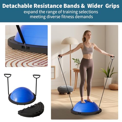 Image of Vtory Foldable Balance Ball, Upgrate Half Ball Balance Trainer, 1300 lbs Capacity Stability Ball, 23.5 Inch Yoga Half Ball, with Resistance Band & Foot Pump, No-slip Blue Pink