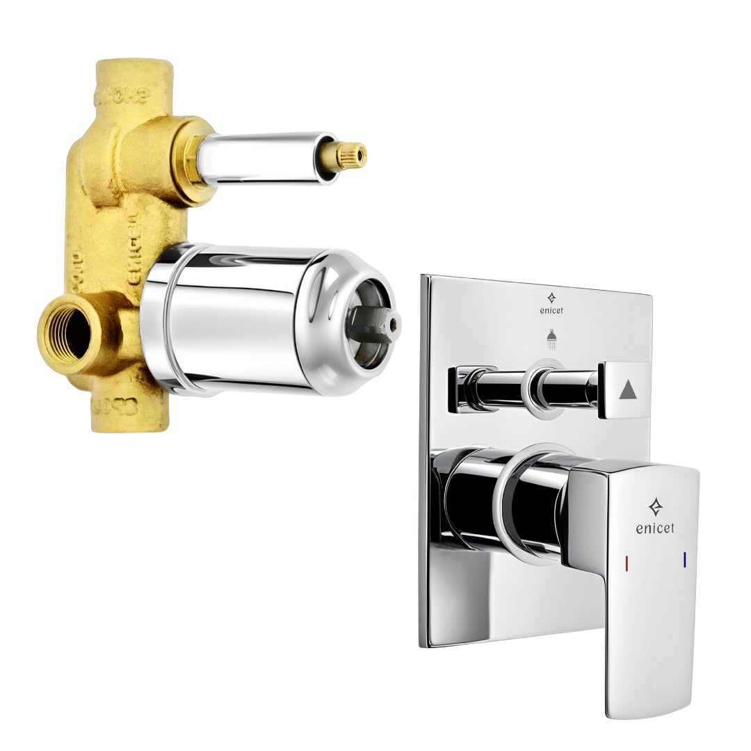 Enicet Single Lever High Flow Diverter, Brass Build, With Upper Parts Set, Chrome Finish, Leak Proof, Bathroom Shower System, Concealed Body And Exposed Parts, Bathroom Mixer Tap (TE134)