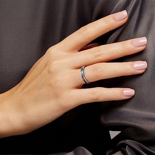 Vakki Silver Tungsten for Women Wedding Bands Inlaid with Purple Copper Turquoise Promise Ring Jewelry Gift for Wife Brides Mother Comfort Fit Size 7-123