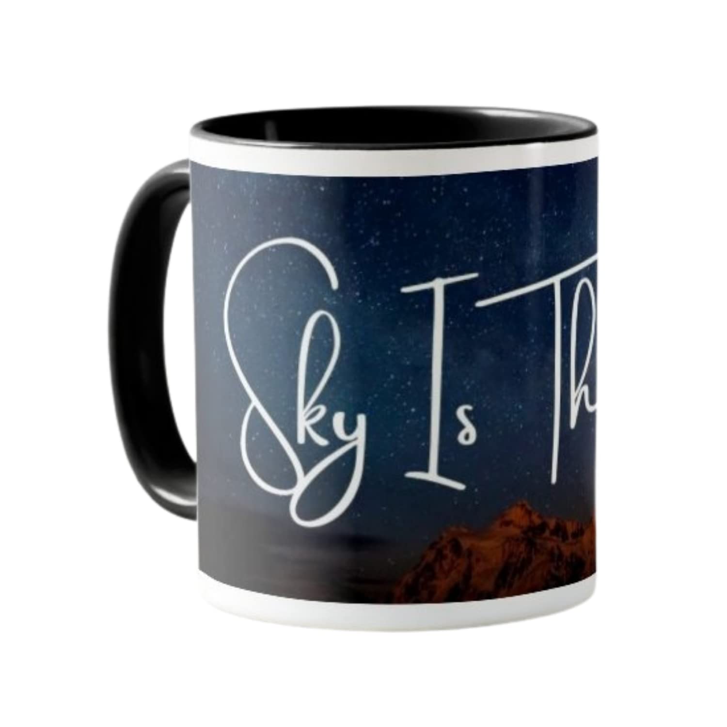 Navadey Coffee Mug 325 ml for Coffee Tea Milk Beverages | Black Ceramic Stylish Coffee Cup for Home & Kitchen | Coffee Cup with Travel/Motivational Quotes - Sky is The Limit