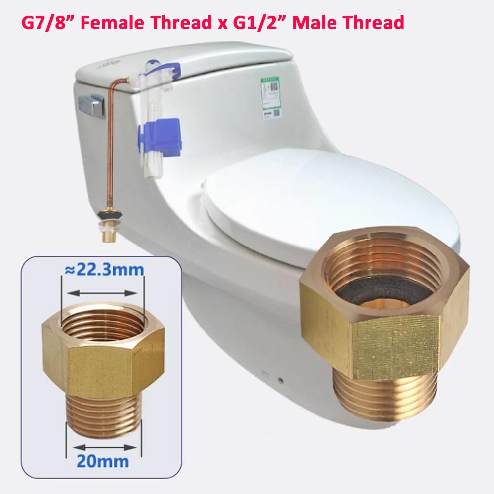 HATOOLHA Toilet Fill Valve Pipe Adapter, 7/8" Female Thread to 1/2" Male Thread, Bidet Hose Fitting Pipe Adapter Connection (Copper) - Image 4