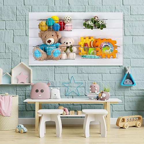 Geosar 4 Pcs Slatwall Baskets Ventilated Metal Slatwall Baskets Hanging Storage Baskets For Pvc Slatwall thumb #4