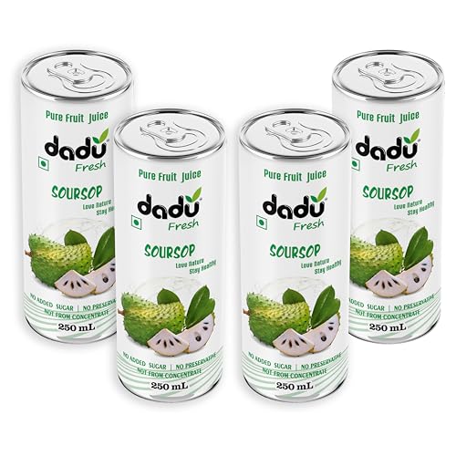 Image of Dadu Fresh Soursop Juice - Pure Fruit Healthy Beverage, No Added Sugar, All-Natural Drink Packed with Antioxidants and Vitamin C - Supports Immunity and Wellness | 250 ML Can | (Pack of 4) (Pack of 4, Soursop Juice)