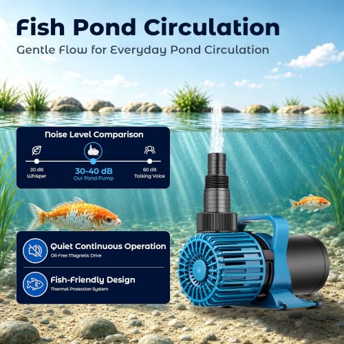 Image of TONGCHANT Pond Pump for Fish Pond Fountain & Waterfall, 2700 GPH 15FT Lift | 120W Submersible water pump, ultra quiet motor, 180 rotatable outlet, filter bag, 20FT cord, UL listed