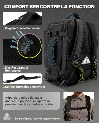 Sac Cabine Ryanair 40X30X20 : VANKEV Sac à Dos Voyage Cabine pour Ryanair easyJet Eurowings Ext... – Image 4