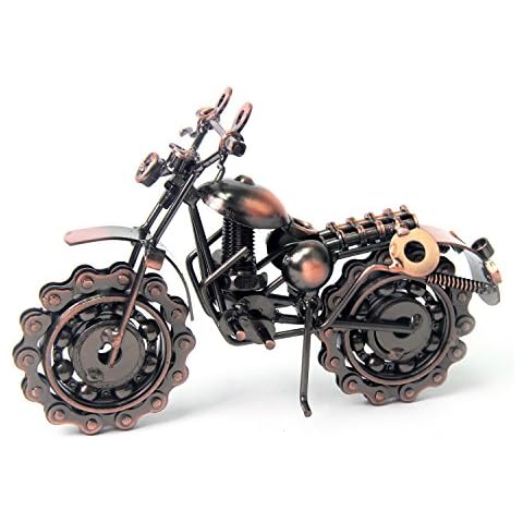 Signstek Vintage Handcrafted Iron Motorbike Model with Chainwheel as Collectible Art Sculpture for Motorcycle Lovers, Bronze Tone Metal Cover