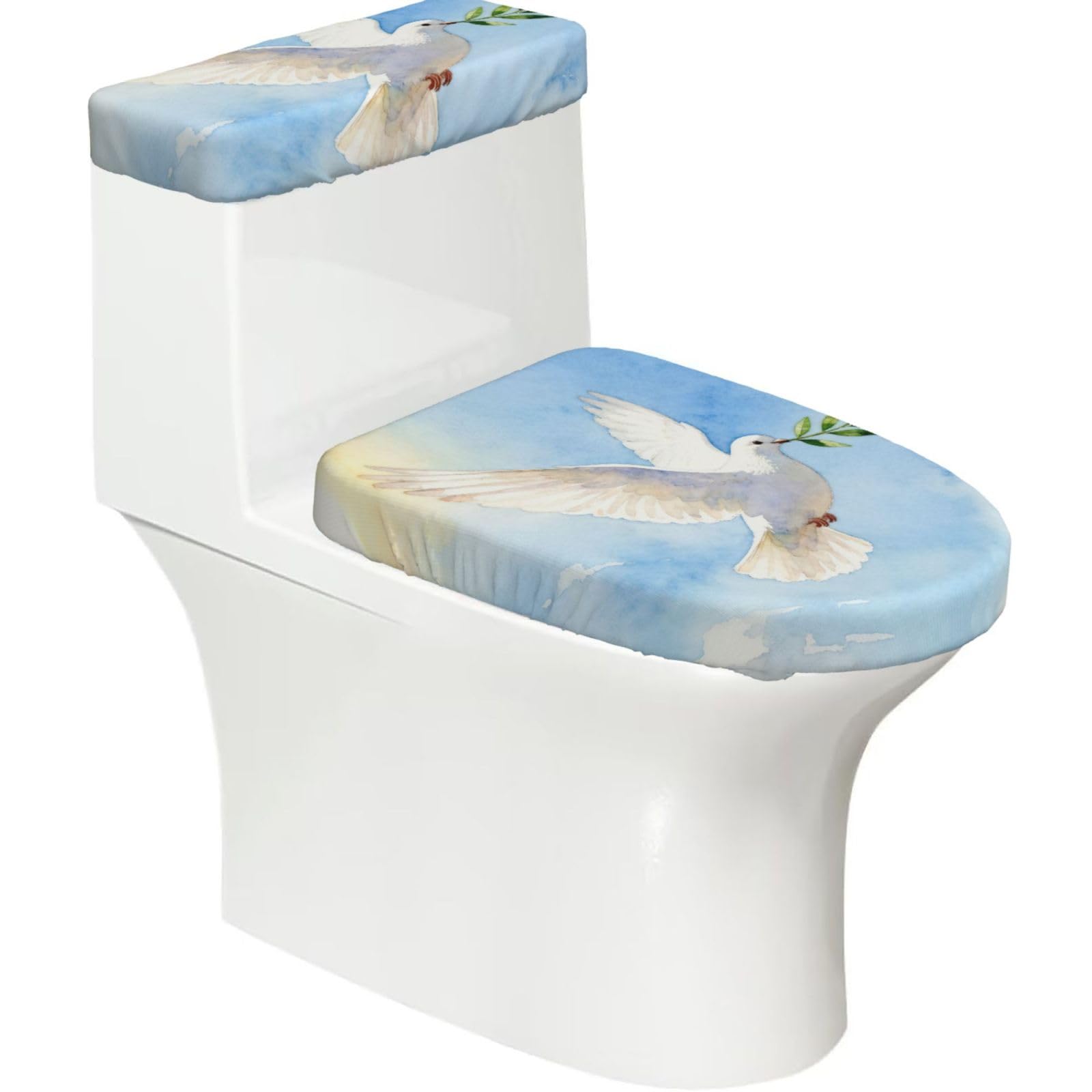 Cntdbu Black Dove Olive Branch Stretchy Toilet Lid And Tank Cover Set-Soft Elastic Bathroom Decor For U Shape Oval