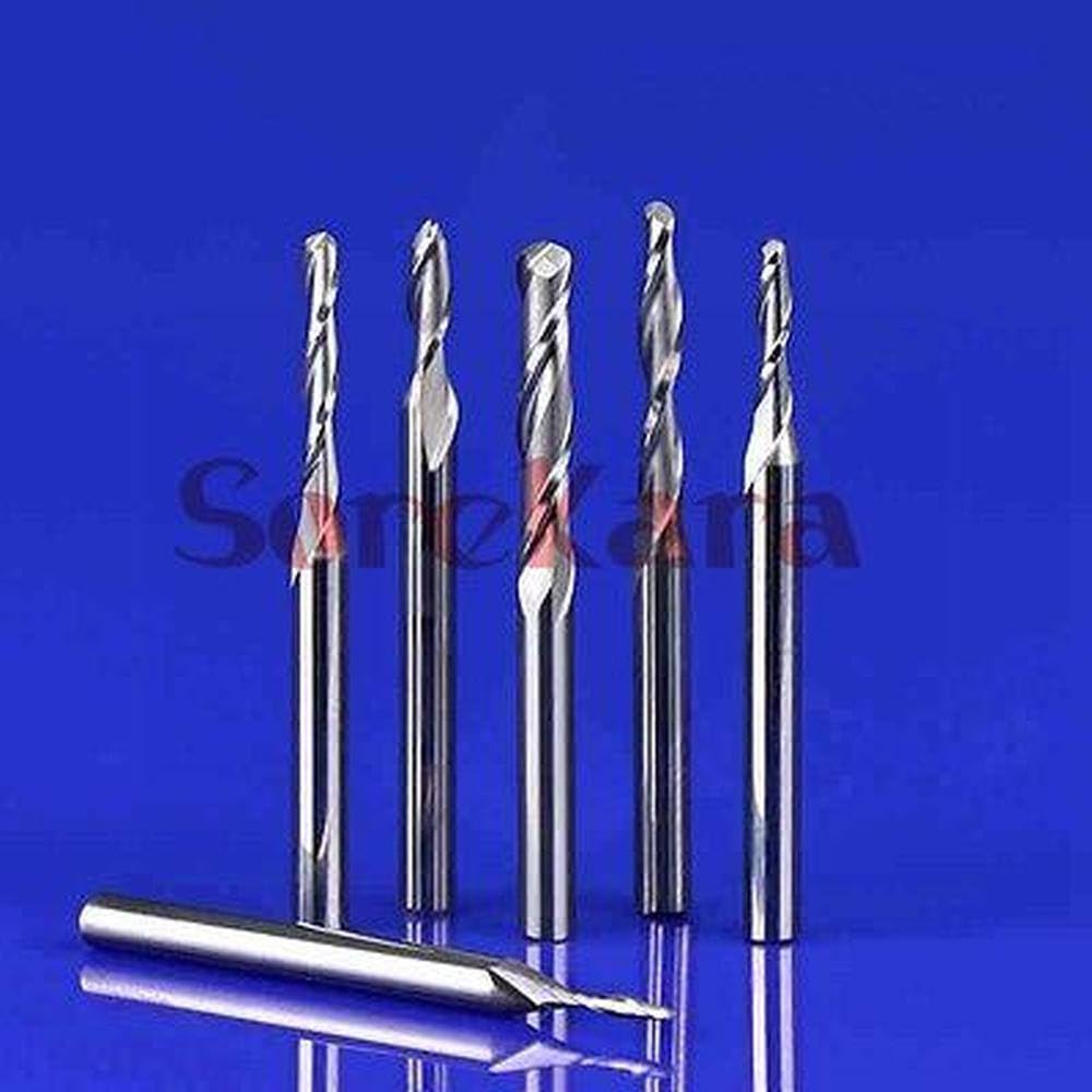 3.175x1.5x8mm SHK Ball Nose Two Flutes Spiral End Mills Round Bottom Double Flutes Milling Cutter Carving Tools
