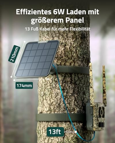 CAMOVUE Solarpanel SP-10 für Wildkamera, Kompatibel Reolink Kameras, 6W Schnellladung für Nonstop-Stromversorgung, geeignet für den Außenbereich, Flexible Installation, IP65 Wetterfest