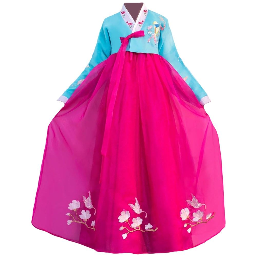 Hanbok coreano de boda con bordado floral de princesa