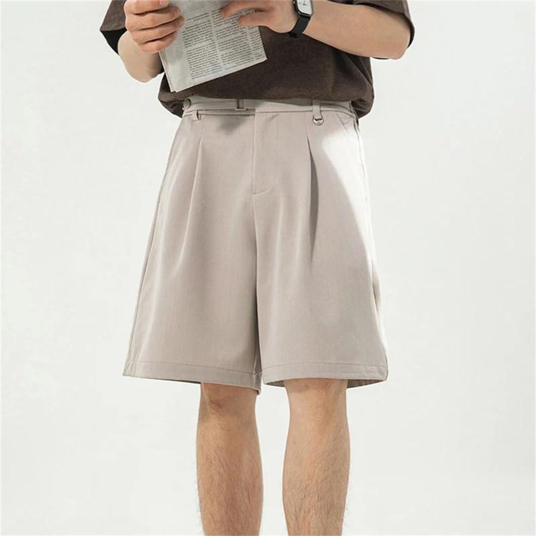 Men Summer Vintage Belt Loose Pleated Wide Leg Shorts