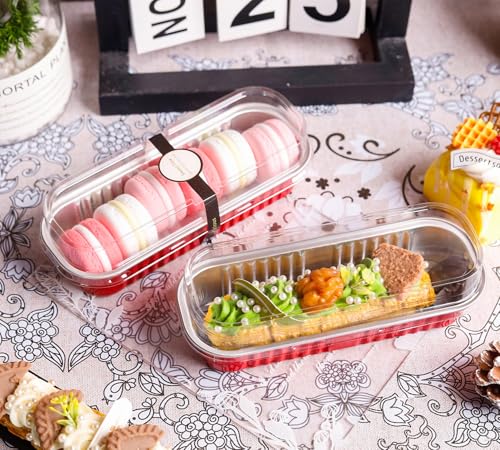 Image of NPLUX Mini Loaf Pans with Lids, 50 Pack Red 6.8oz for Dessert Tables | Use for tasting samples, dessert bars, fruit cups and brownies; cover-after-cooling setup helps cut repacking steps.