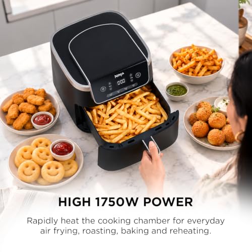 Image of Ninja Air Fryer, 4.7L Capacity, 1750W High-Power Motor, AirCrisp Technology, 4 Cooking Functions - Air Fry, Roast, Bake & Reheat, Non-Stick Drawer & Crisper Plate, AF140IN Black