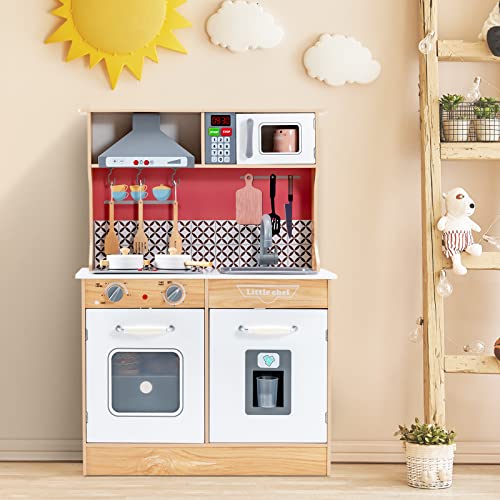 GOPLUS Kinderküche, Küchenspielset aus Holz mit Kochzubehör, abnehmbarem Waschbecken, Wasserhahn, Eismaschine… – Bild 3