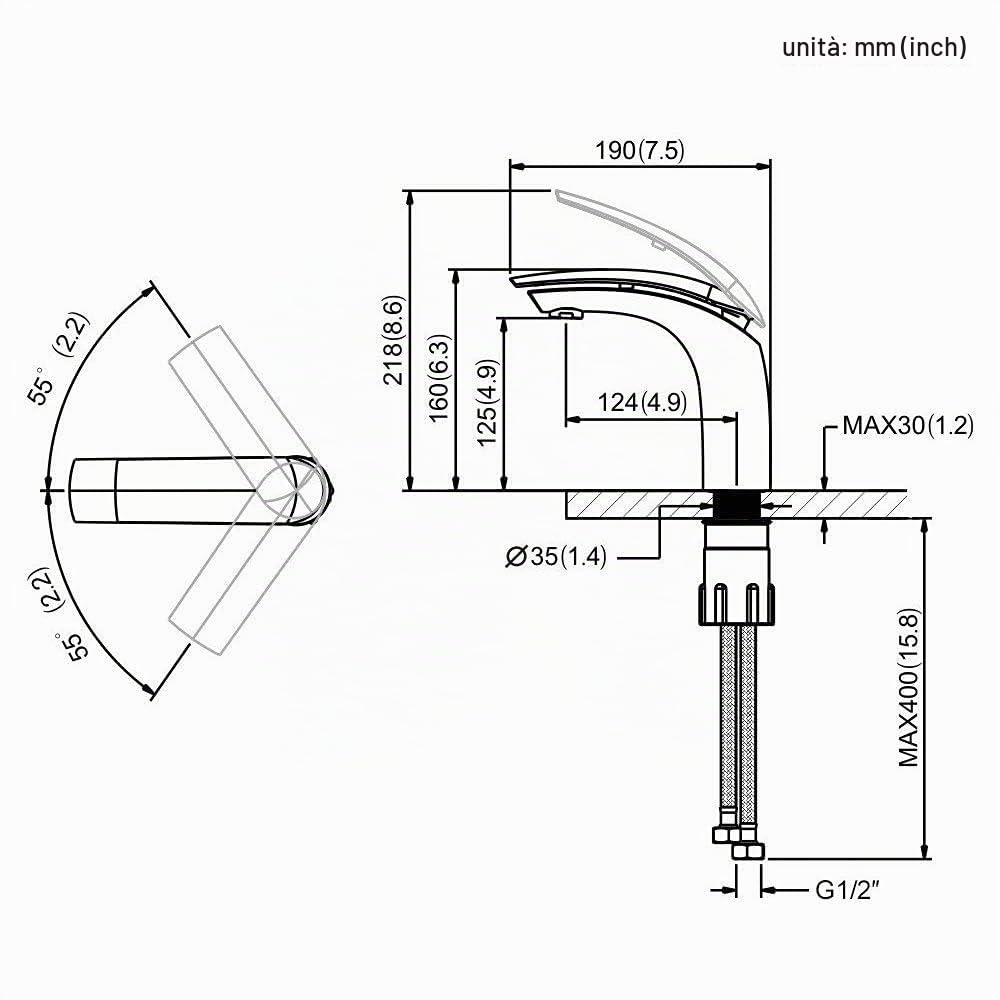 JTWEB Rubinetto da bagno, bianco, miscelatore per lavabo, miscelatore monocomando, bagno, miscelatore acqua fredda e calda, stile moderno ed elegante, bianco