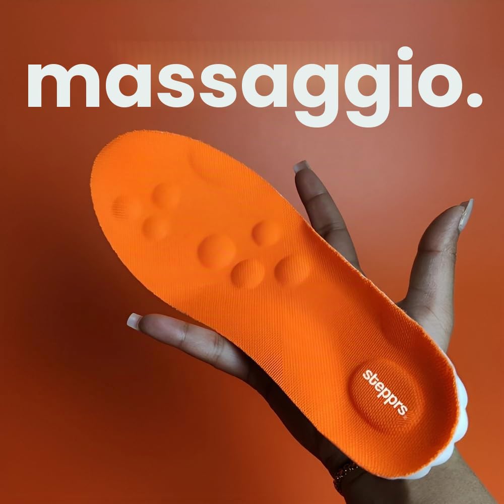 Originali Stepprs - Solette massaggianti con comfort potenziato, solette termiche in memory foam 4D con supporto per arco plantare per uomo e donna (arancione, EU 43-44)