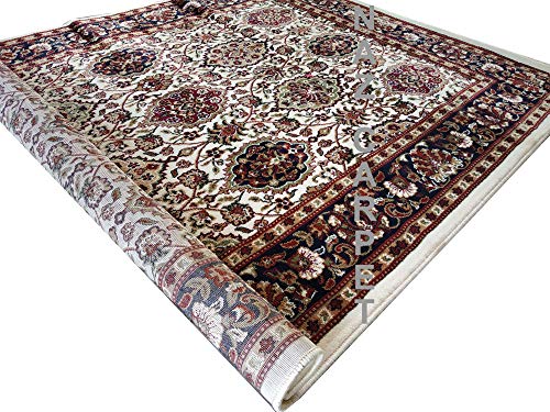 Image of Kashmiri Traditional Woollen Carpet with Advanced 1 Inch Thickness & Classical Look 180x275cm (6x9 Feet) Color White