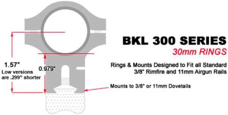 BKL 300 0.6" Long Dovetail Scope Rings - 0.979" High - for 30mm Scope Tubes - Fit 3/8" or 11mm Dovetails - Matte Black or Silver
