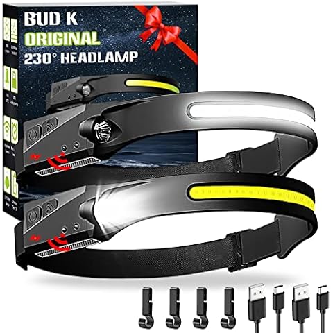 Rechargeable Headlamp 2Pack, 230°Wide Beam Headlamp for Adults, LED Headlamp with Clips-Camping Gear, 6 Modes, Motion Sensor, Head Lamp Flashlight for Cycling, Running, Fishing, Camping Cover