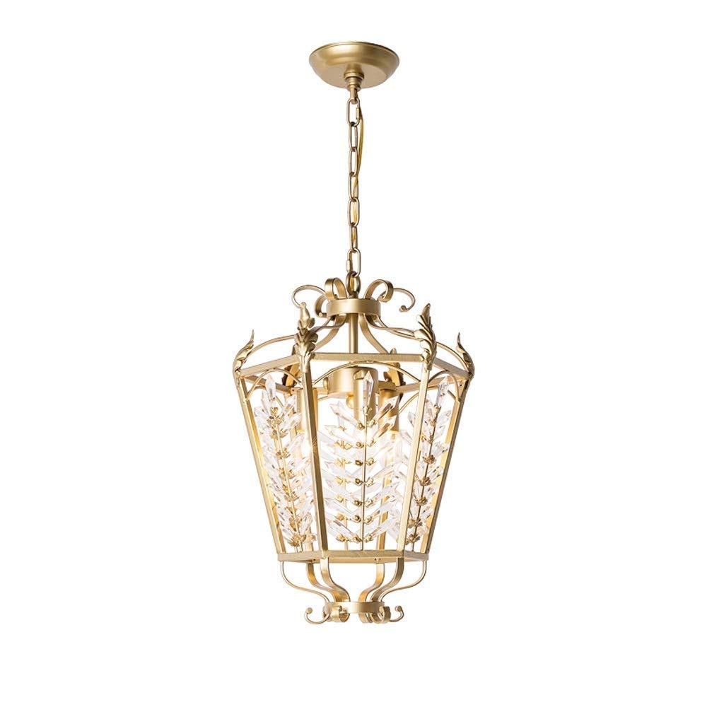 Lampe suspendue dorée moderne avec 3 feux E14 en fer blanc et cristal pour hall