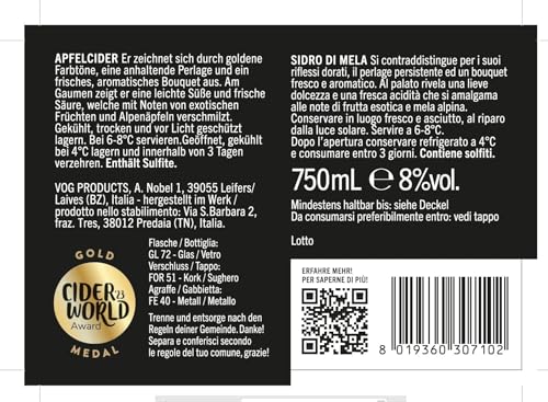 ALPL Golden Times 8% vol. Natural sparkling from the Alps – natürlicher Italienischer Schaumwein Apfelcider (1 x 0.75)
