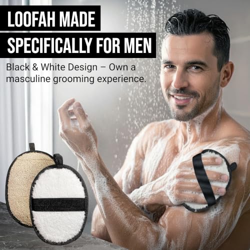 Image of SERRENTO Mens Loofah Body Scrubber - Shower Sponge Luffa 2PCS Baths Hygiene
