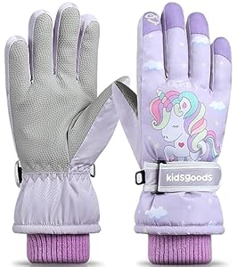 Hjkiopc Kinder Skihandschuhe Lila Einhorn 6-12 Jahre