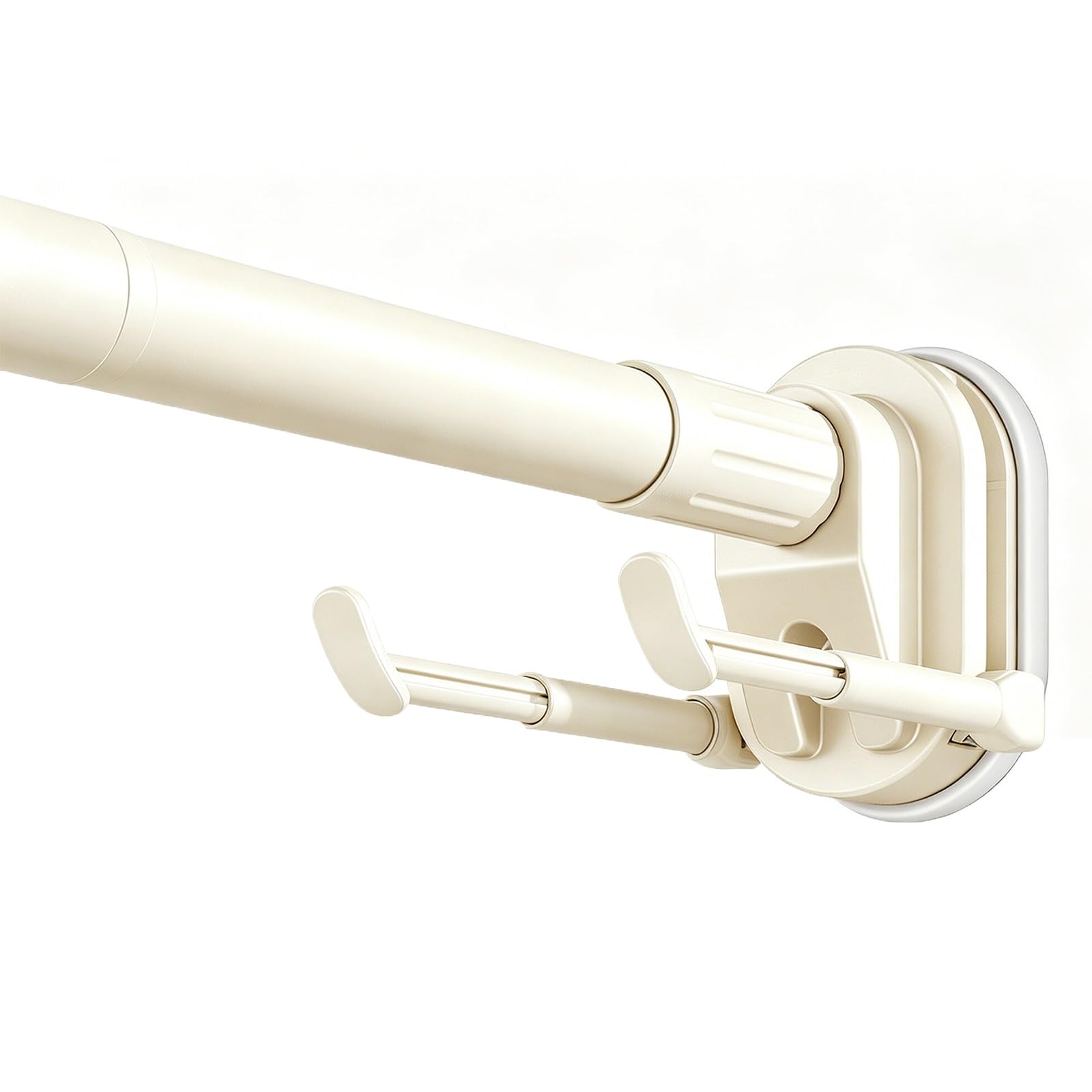 Stainless Steel Suction Curtain Rod, No Drill Tension Curtain Rod Foldable Bracket for Bathroom Closet Balcony(Beige,100-170cm/39-67in)