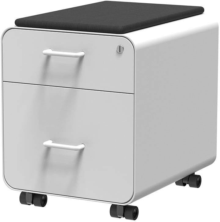 CompactRoll 2-Drawer Mobile File Cabinet with Cushioned Seat Top
