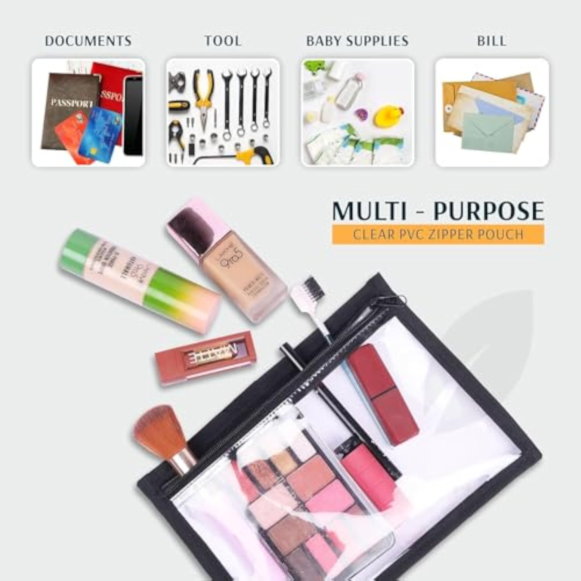 Transparent Makeup Bags with Zipper Pouch, Pack of 12