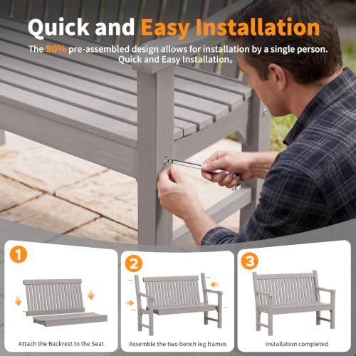 Image of Psilvam 2-Person Outdoor Bench with 700 Lbs Weight Capacity, Grey