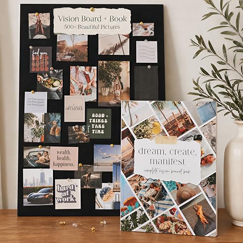 Inspirational Vision Board Kit Complete Set with Vision Board Book & Felt Board Motivational Pictures & Quotes to Map Your Goals & Dreams - The Perfect Supplies to Visualize Goal Setting & Success