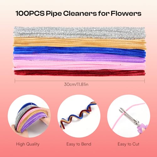 Image of Caydo 200 Pieces Wine Red Pipe Cleaners for Flowers, Chenille Stems Bulk