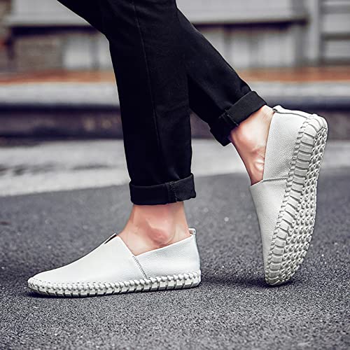 Men's Genuine Leather Loafer Flats Slip-On Soft Handmade Sole Summer Hollowed Casual Driving Shoes 7