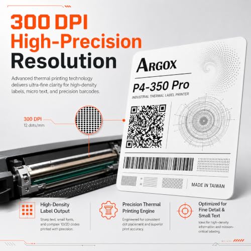 Image of ARGOX P4-350 Pro 300 dpi Commercial Desktop Label Printer, 4x6 Shipping Label Printer, Barcode Printer, Ethernet Network Label Printer, Thermal Transfer, ZPL /EPL /DPL Compatible for Warehouse Logistics