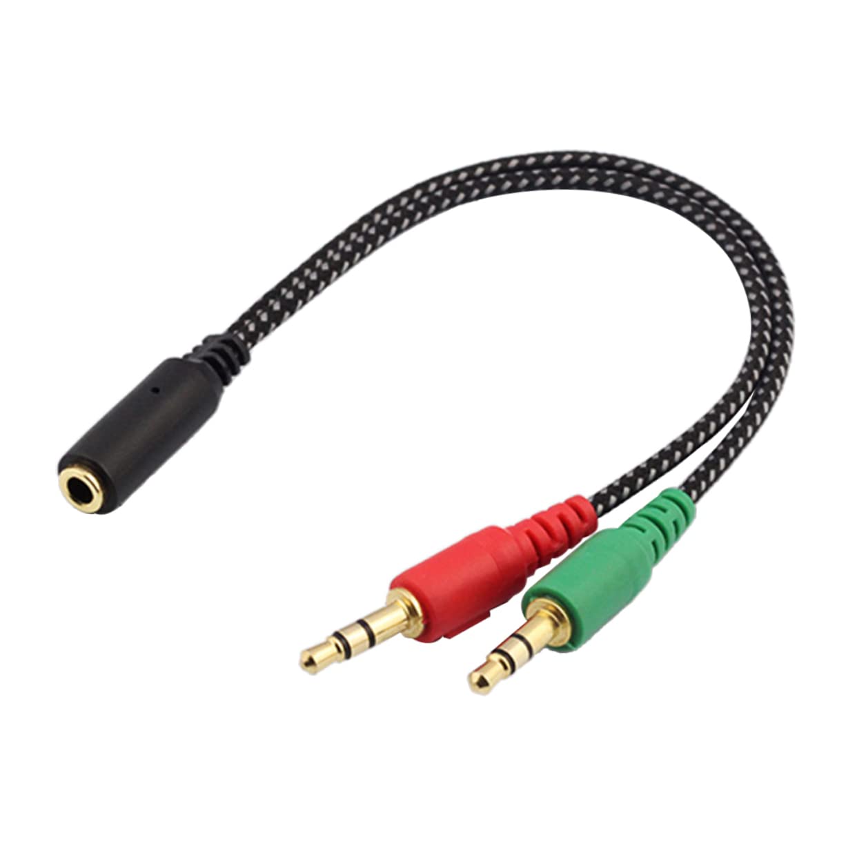 MMOBIEL Splitter A Y 3,5mm Per Cuffie E Microfono – 1 Femmina A 2 Maschi, Cavo Intrecciato 30cm, Per PC E Laptop Con Jack Separati