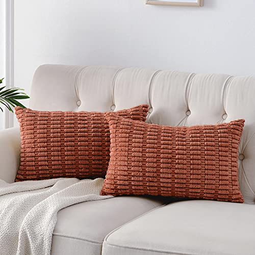 Fancy Homi 2 Packs Rust Lumbar Decorative Throw Pillow Covers 12X20 Inch For Living Room Couch Bedroom, Soft Corduroy Rectangle Solid Cushion Case 30X50 Cm, Terracotta Rustic Farmhouse Boho Home Decor #TOP6