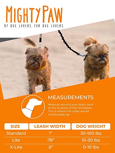 Mighty Paw Bungeex2 Double Dog Leash, Premium Quality Dog Leash, Comfort Force Absorbing Bungee (Standard | 30-100Lbs | No Handle, Black) #TOP1