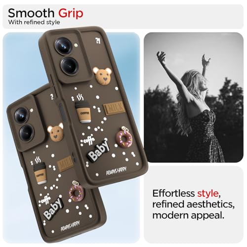 Image of Pikkme Back Cover for Realme 10 Pro 5G | Cute Fun Cartoon 3D Bear Silicone Full Body Protection Bumper Case (Brown)