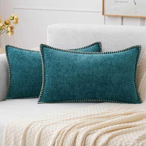 MIULEE Decorative Lumbar Throw Pillow Covers 12x20 Inch Dark Teal 2 Pack