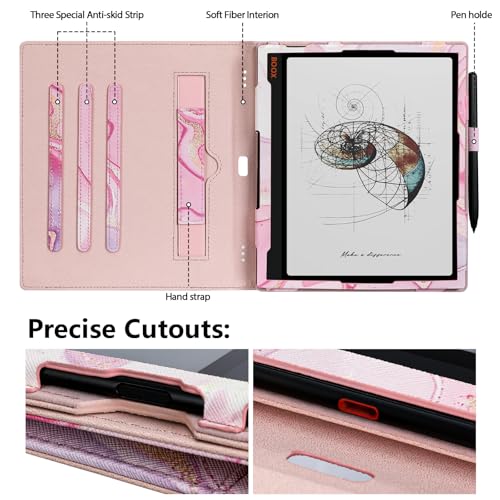 Image of E NET-CASE Case for 10.3 inch Boox Note Air 5 C (2025) / Note Air4 C (2024) / Note Air3 C / Air3 B /W (2023), 360 Rotating Stand Cover with Pen Holder /Hand Strap, Auto Sleep /Wake (Pink Flowing Gold)