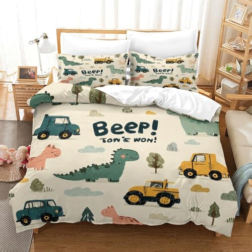 Housse de couette dinosaure 220x240 cm avec taies imprimées 3D - 3