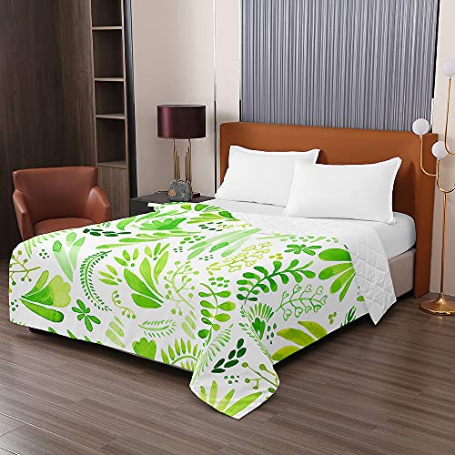 Odot Colcha Bouti de Verano, 3D Planta Estampado Suave Microfibra Multiusos Cubrecama Lavable Acolchada Edredón Manta para Cama de Infantil Individual Matrimonio (150x200cm,Verde tierno)