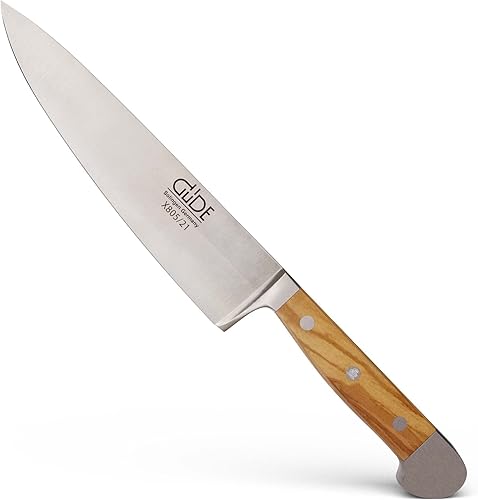Güde Alpha Olive Series Cuchillo de chef duro forjado a mano de acero inoxidable con mango de madera de olivo, 8 pulgadas