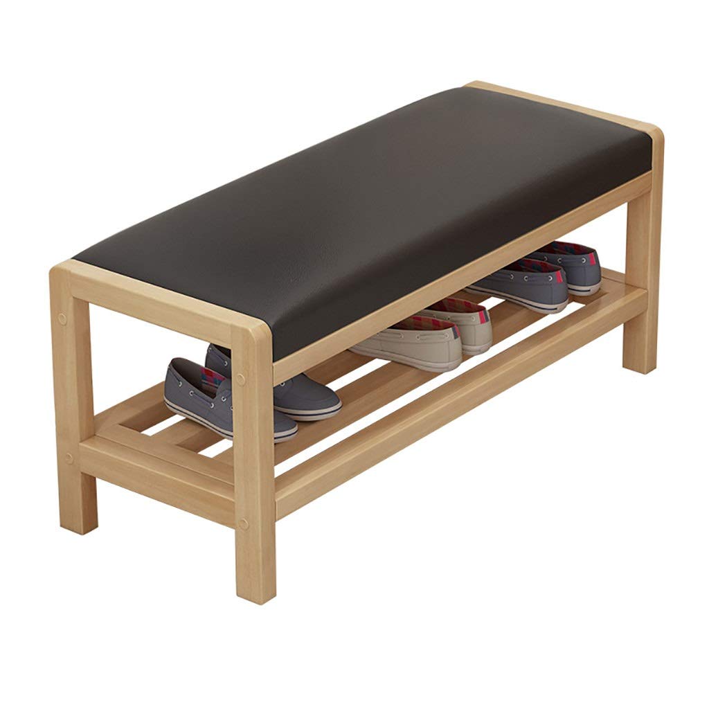 Banc à chaussures rectangulaire en bois massif noir gain de place