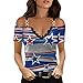 Top con Spalle Scoperte da Donna con Scollo a V, Manica Corta, Casual, alla Moda, Magliette alla Moda Sexy, Collezione di Stampe per Il Giorno dell'indipendenza, Taglie Comode (XL,Blu)