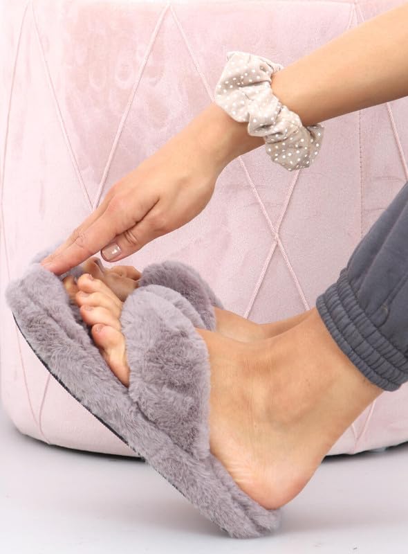 Image of Wolvesden Flip-Flops & Slippers Indoor Non-Slip Soft Thong Fur Flip-Flop And Slippers For Women